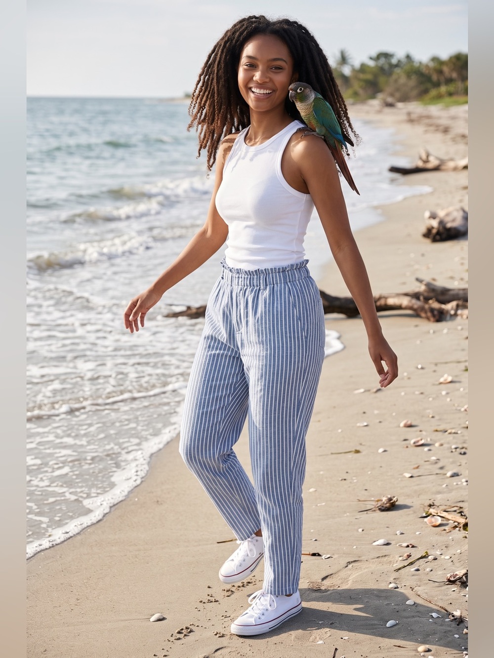 beachlunchlounge Blue & White Striped Elastic-Waist Track Pants